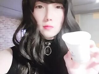 Caged Asian Crossdresser Piss And Drink