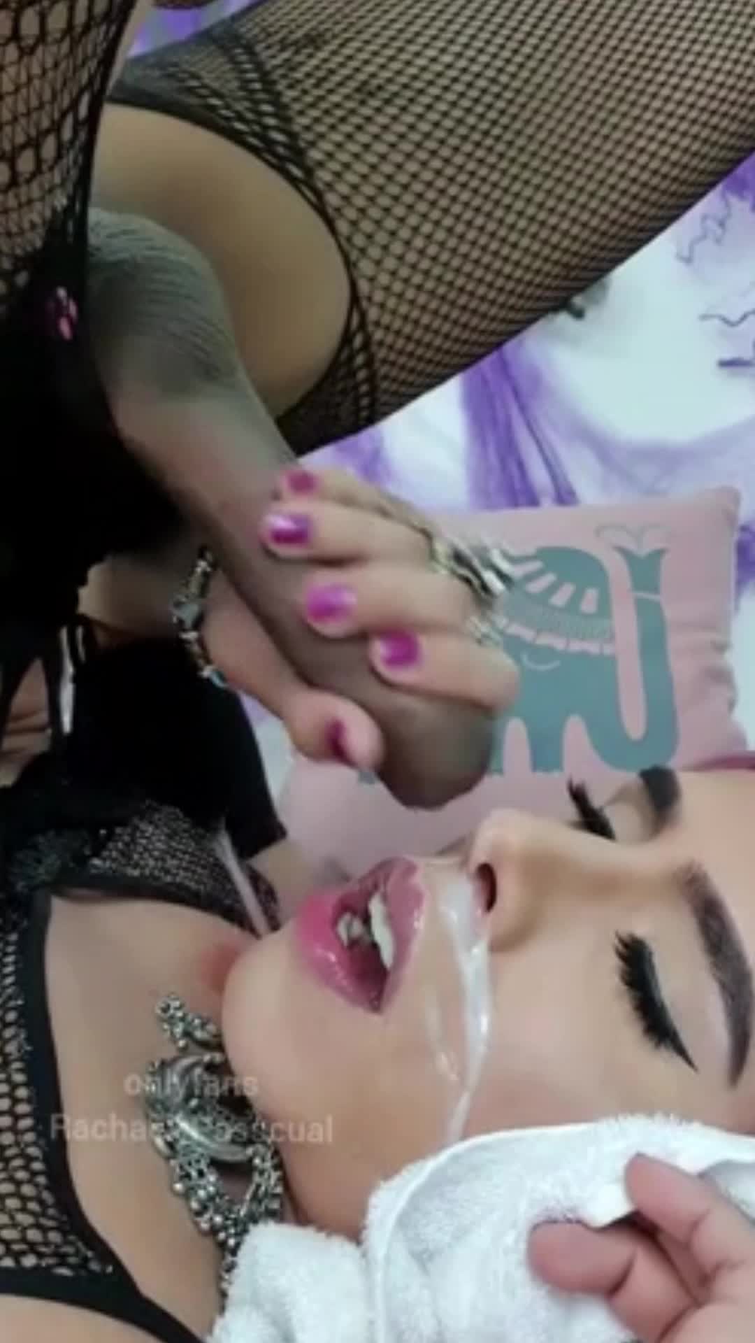 Perfect shemale self suck and cums in her own mouth