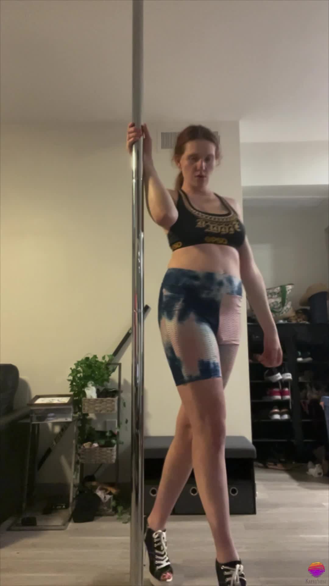 Tall Redhead Transgirl Pole Dances